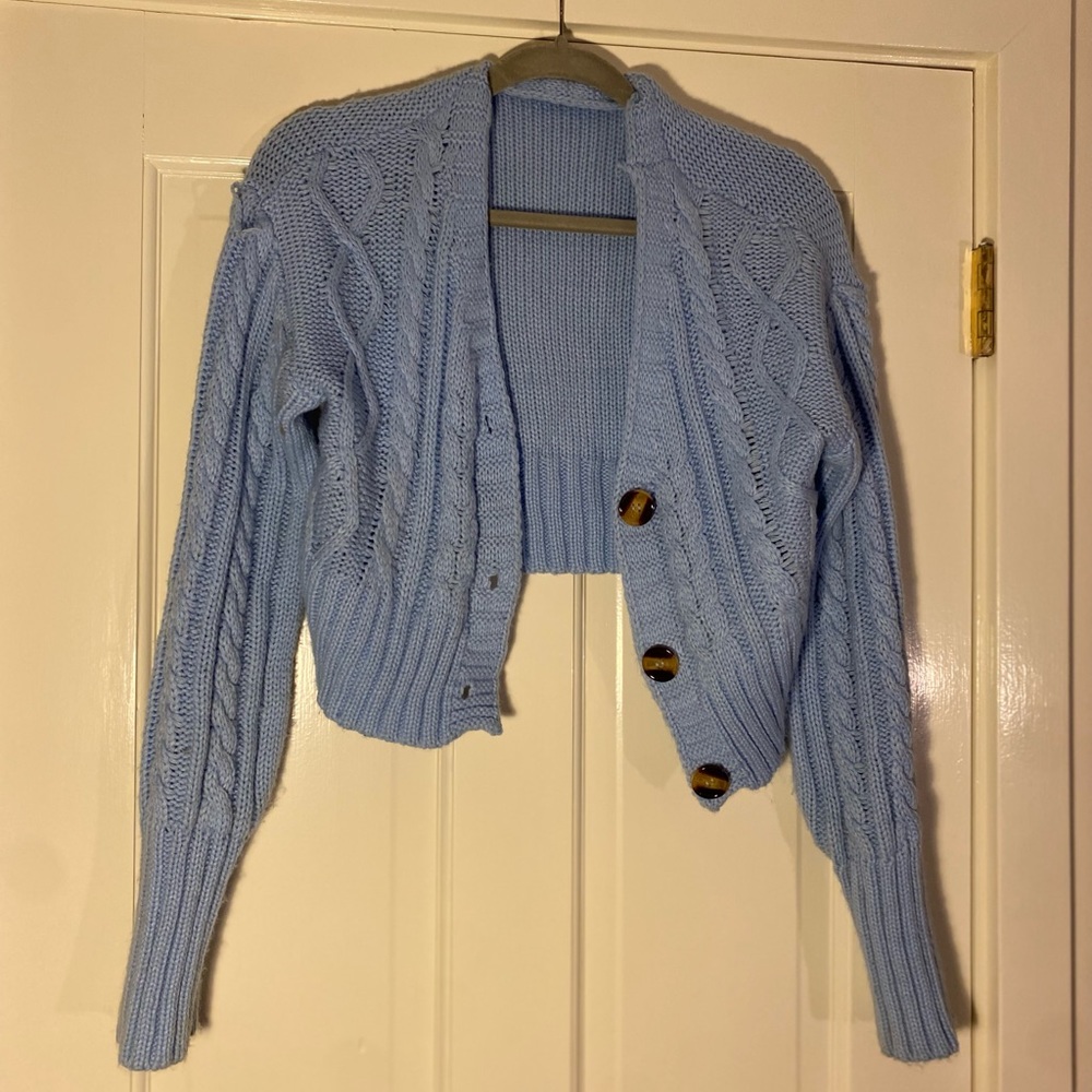 Light Blue Cropped Knit Cardigan